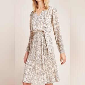 Current air Anthropologie Olivia snake print neck tie long sleeve midi dress